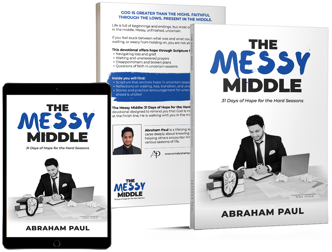 The Messy Middle: original hardcover front and back cover with ebook mockup